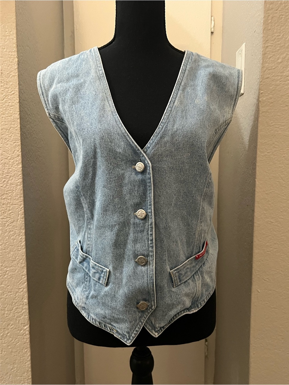 Light Blue Denim Vest with Front Buttons - Women's Top